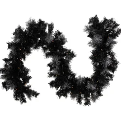 6' Pre-Lit Black Artificial Christmas Garland With Timer - Warm White Led Lights