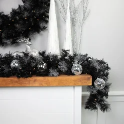 6' Pre-Lit Black Artificial Christmas Garland With Timer - Warm White Led Lights