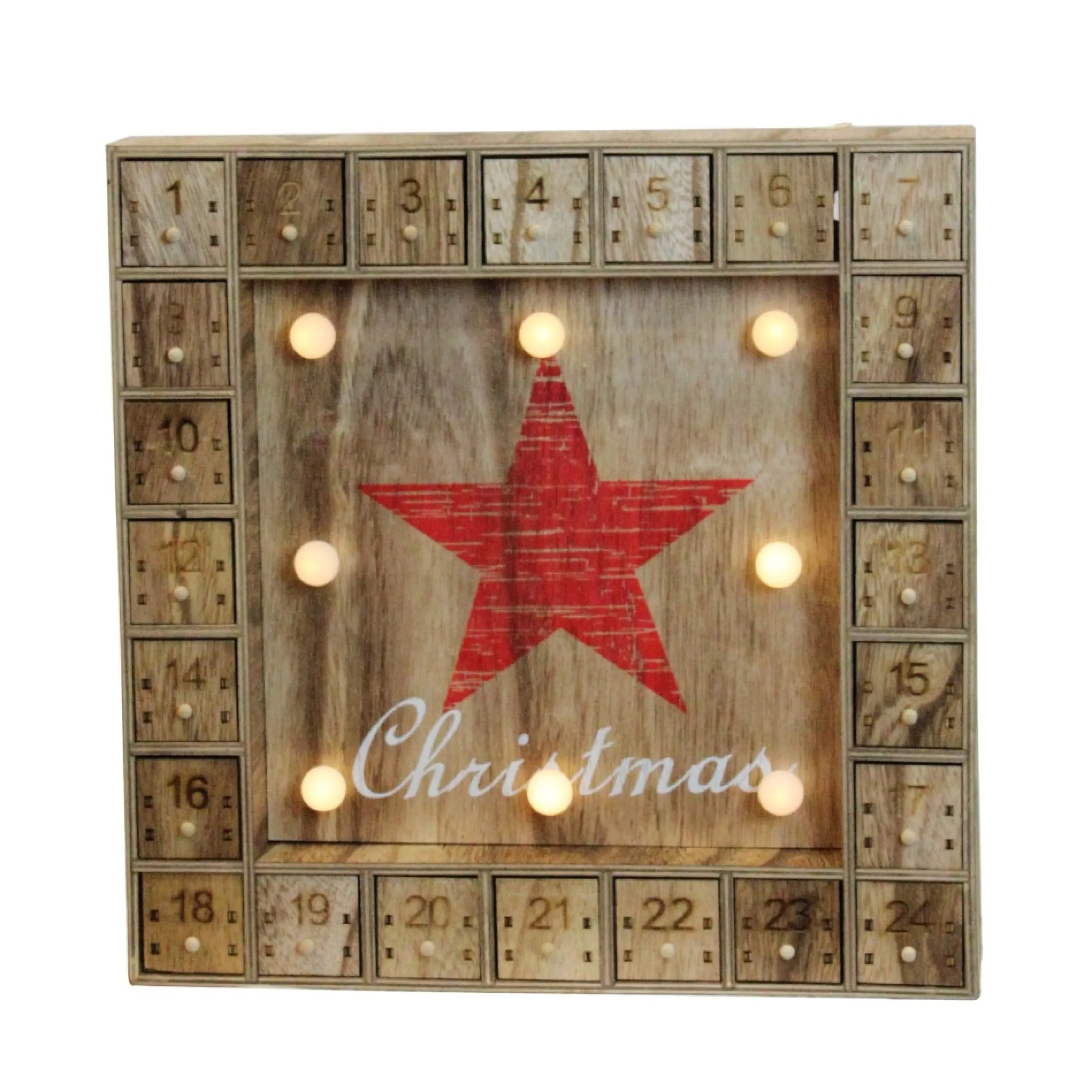14" Pre-Lit Brown And Red Led Advent Calendar Christmas Wall Decor