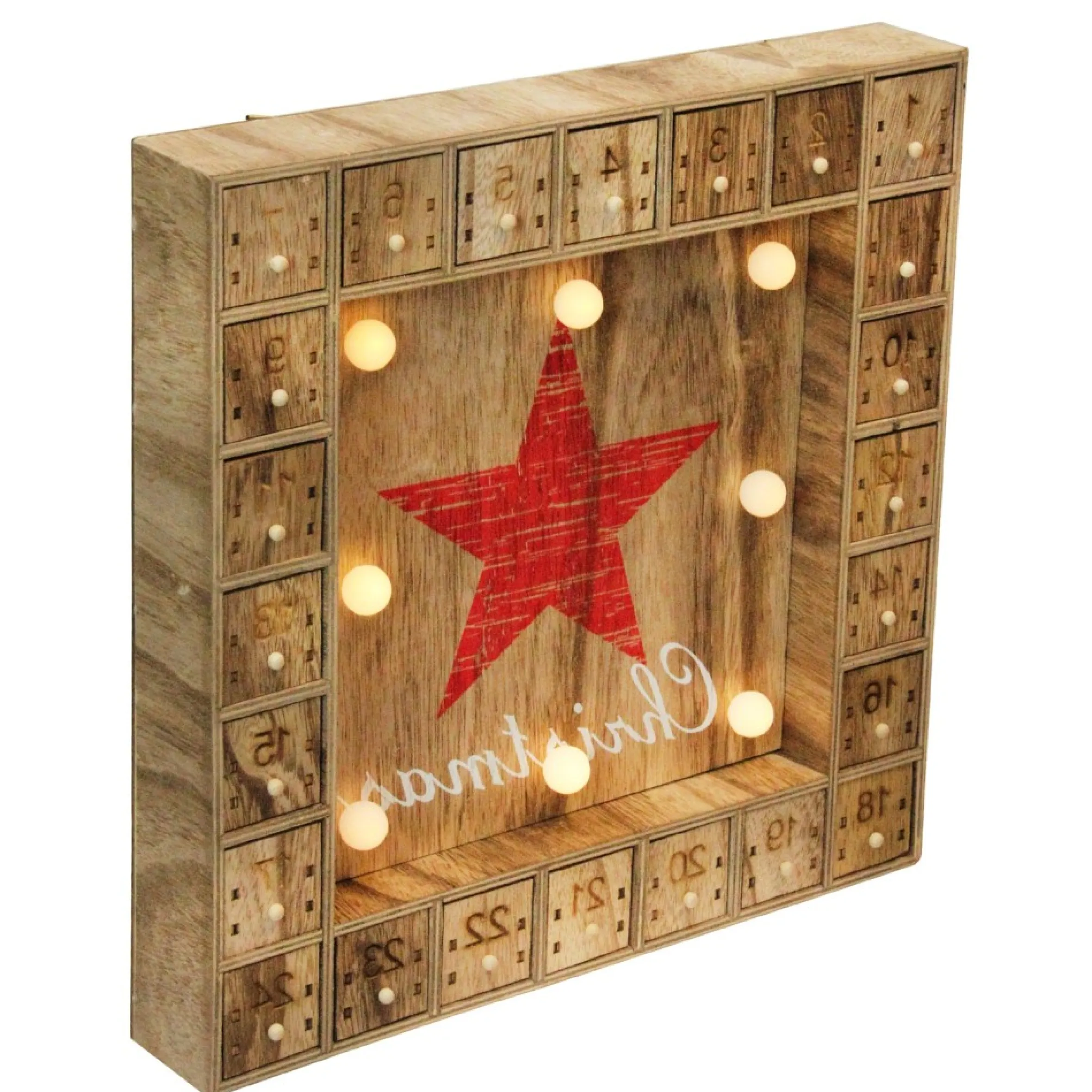 14" Pre-Lit Brown And Red Led Advent Calendar Christmas Wall Decor