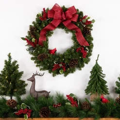 Pre-Lit Canadian Pine Artificial Christmas Wreath, 24-Inch, Clear Lights