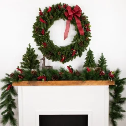 Pre-Lit Canadian Pine Artificial Christmas Double Wreath, 36-Inch, Clear Led Lights