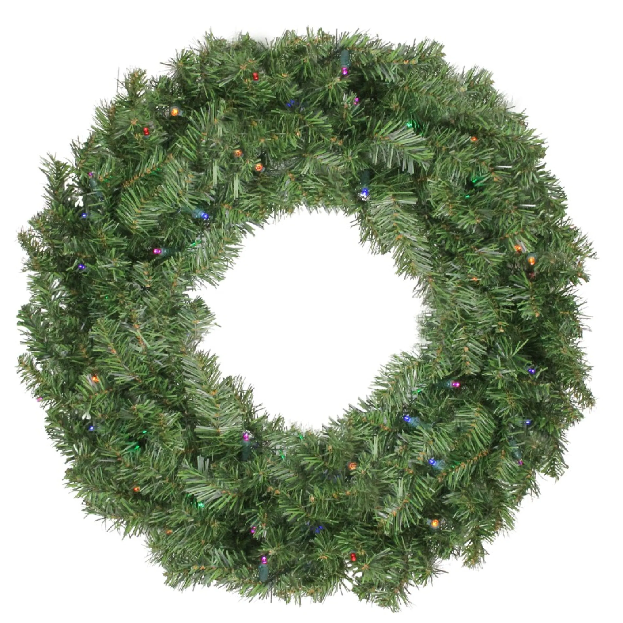 Pre-Lit Canadian Pine Artificial Christmas Wreath - 36-Inch, Multicolor Lights