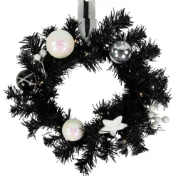 16" Pre-Lit Decorated Black Pine Artificial Christmas Wreath, Cool White Led Lights