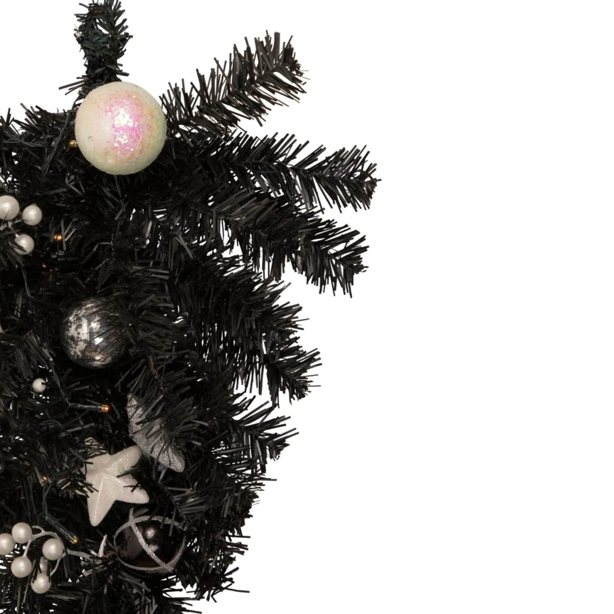 20" Pre-Lit Decorated Black Pine Artificial Teardrop Christmas Swag, Warm White Led Lights