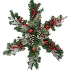 32" Pre-Lit Decorated Frosted Pine Cone And Berries Artificial Christmas Snowflake Wreath