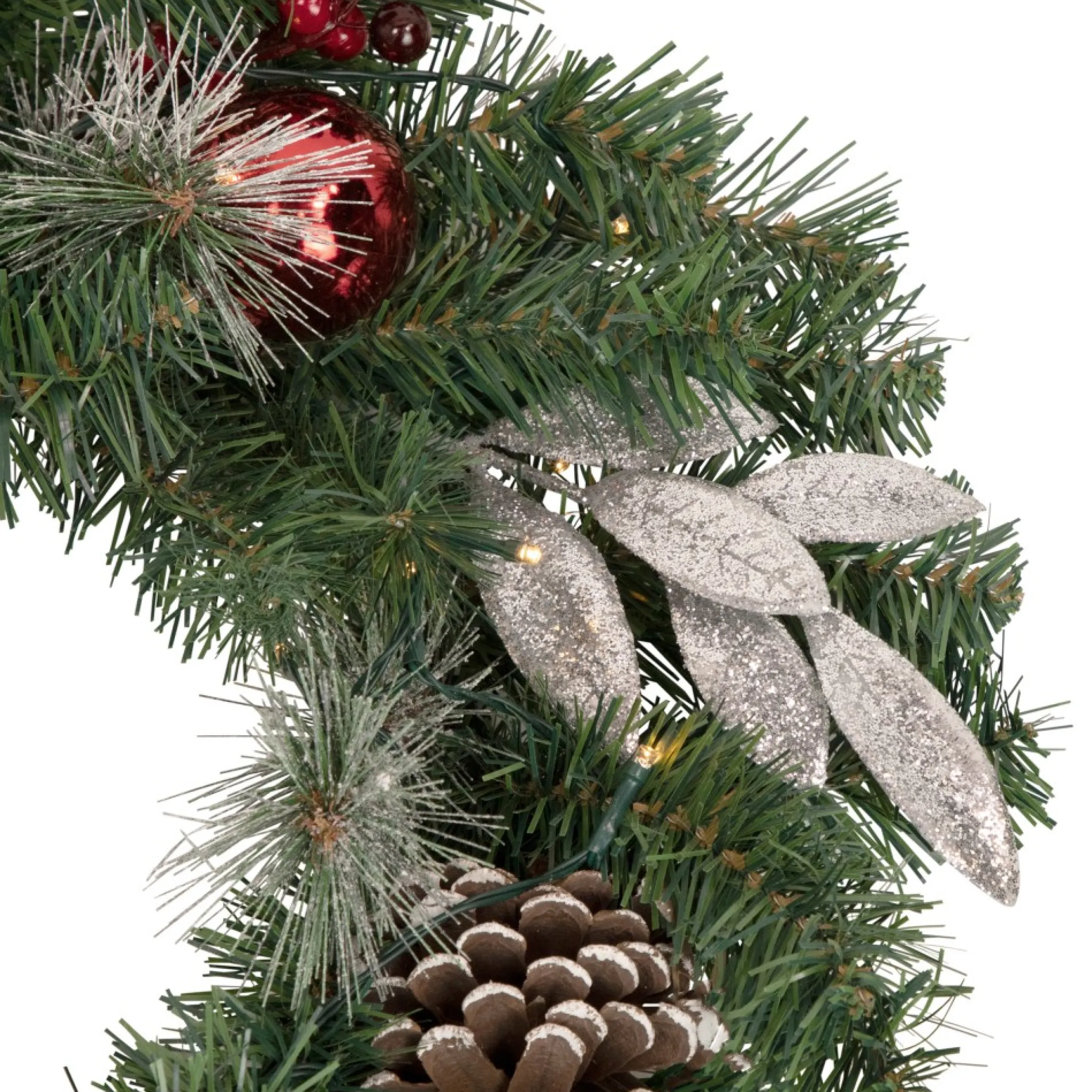 24" Pre-Lit Decorated Frosted Pine Cone And Berries Artificial Christmas Wreath
