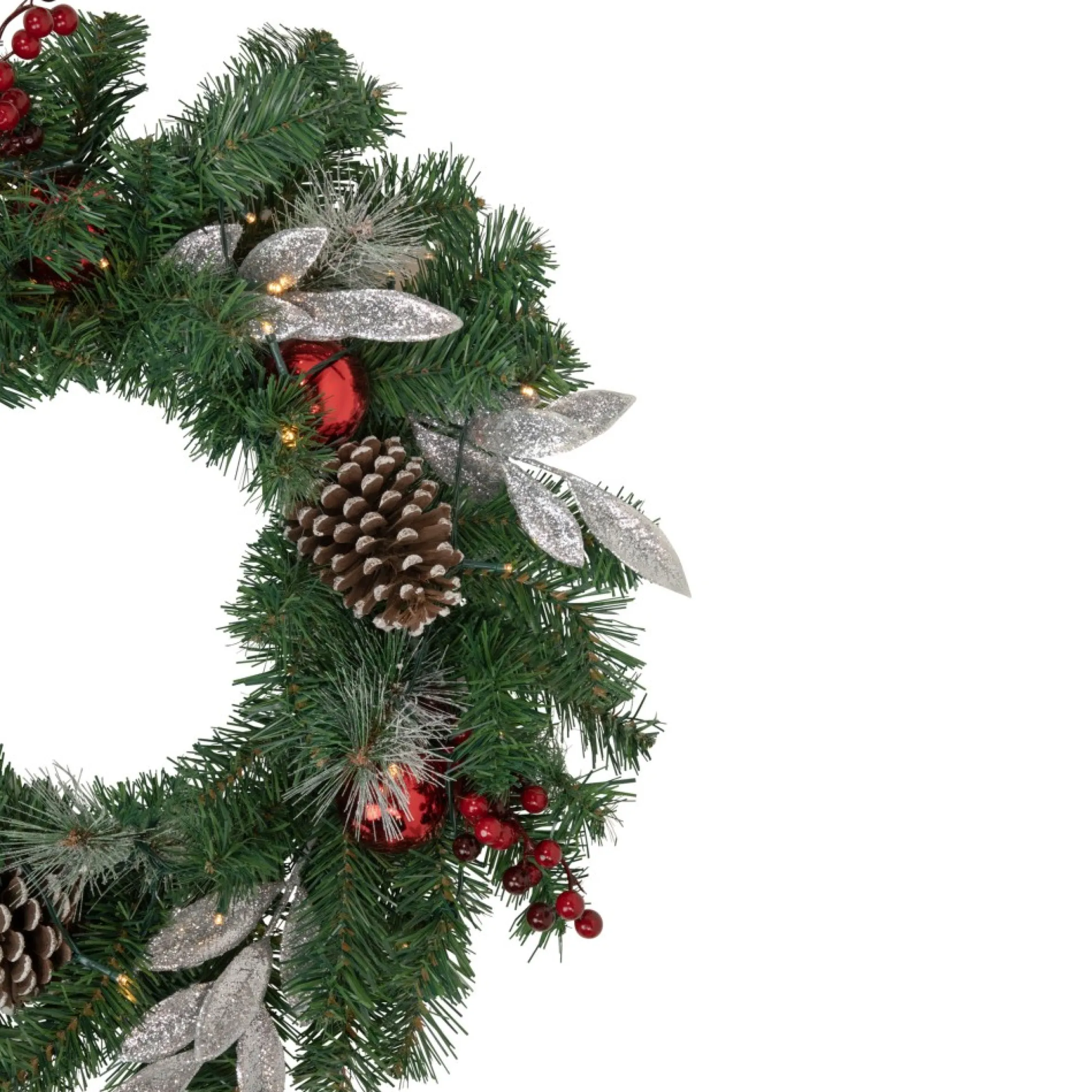24" Pre-Lit Decorated Frosted Pine Cone And Berries Artificial Christmas Wreath