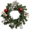 16" Pre-Lit Decorated Green Pine Artificial Christmas Wreath, Warm White Led Lights