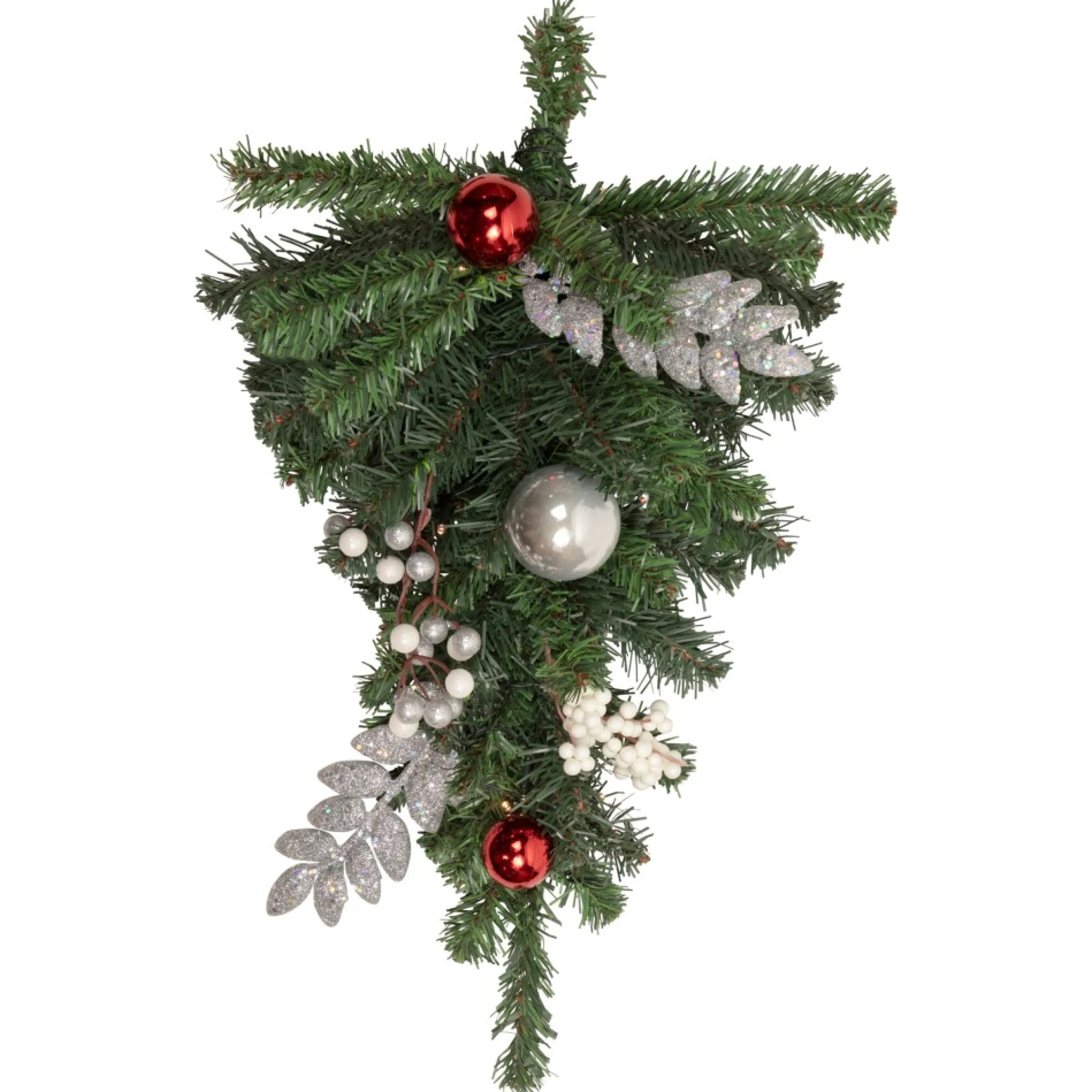20" Pre-Lit Decorated Green Pine Artificial Teardrop Christmas Swag, Cool White Led Lights