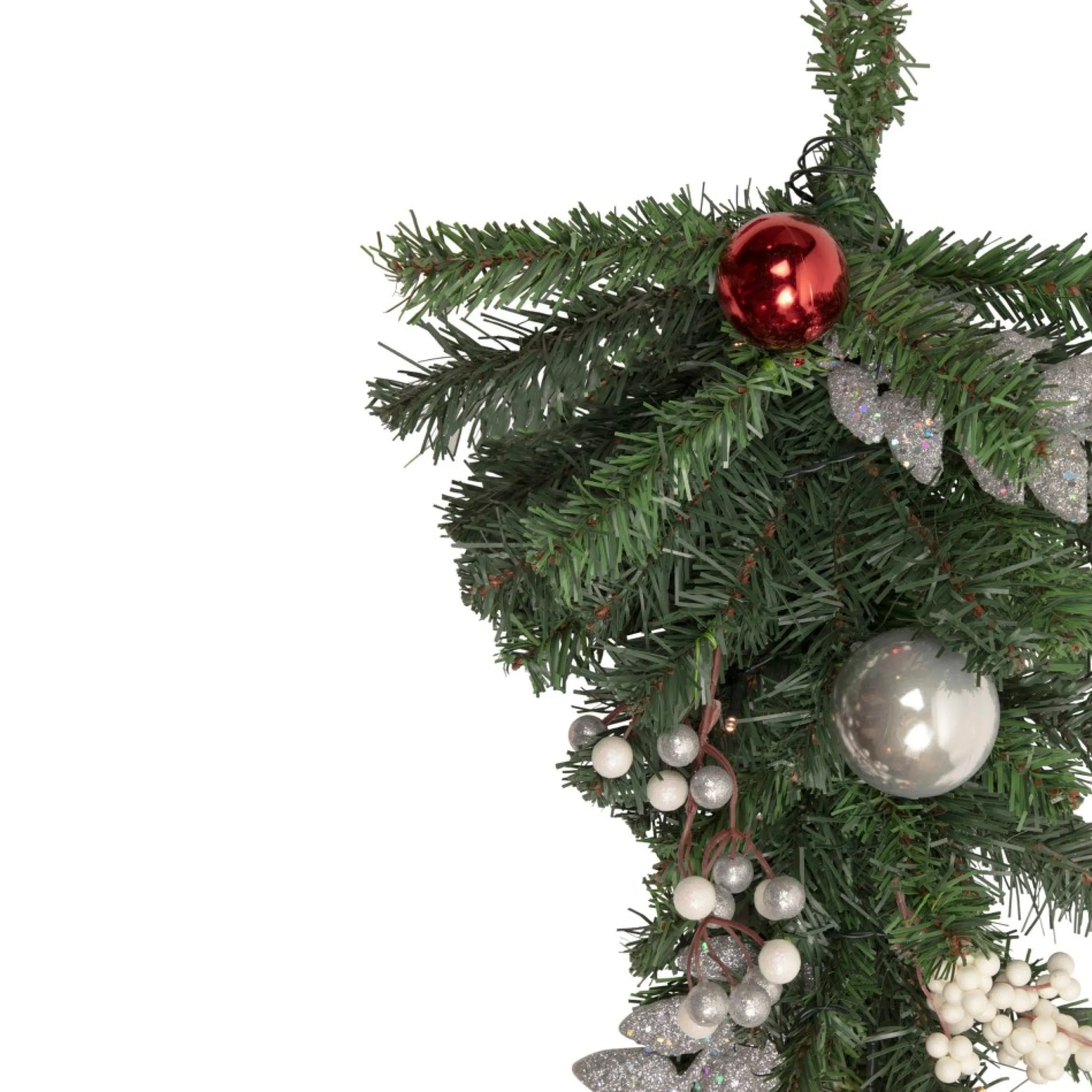 20" Pre-Lit Decorated Green Pine Artificial Teardrop Christmas Swag, Cool White Led Lights
