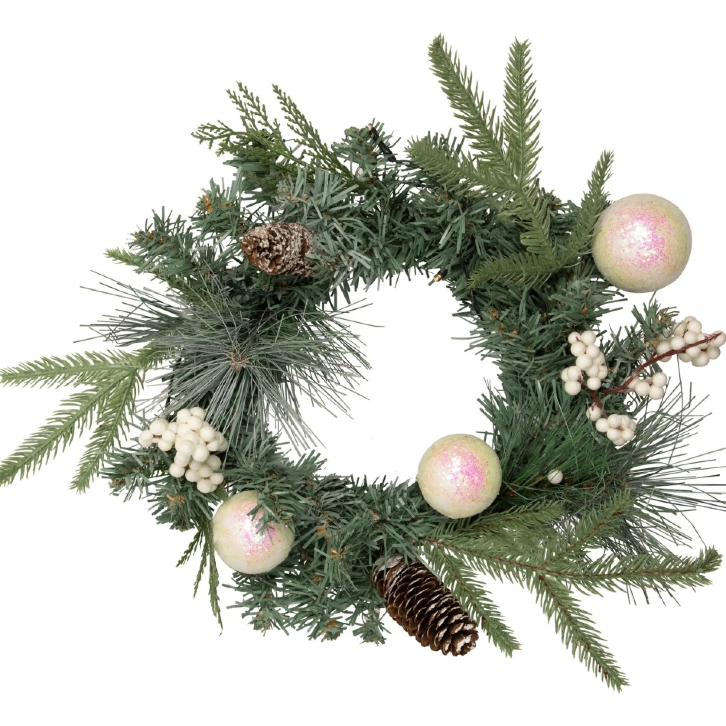 16" Pre-Lit Decorated Mixed Pine And White Berries Artificial Christmas Wreath
