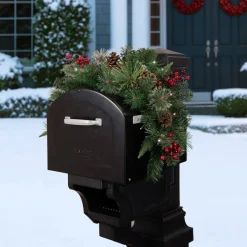 36" Pre-Lit Decorated Pine Cone And Berries Artificial Christmas Mailbox Swag