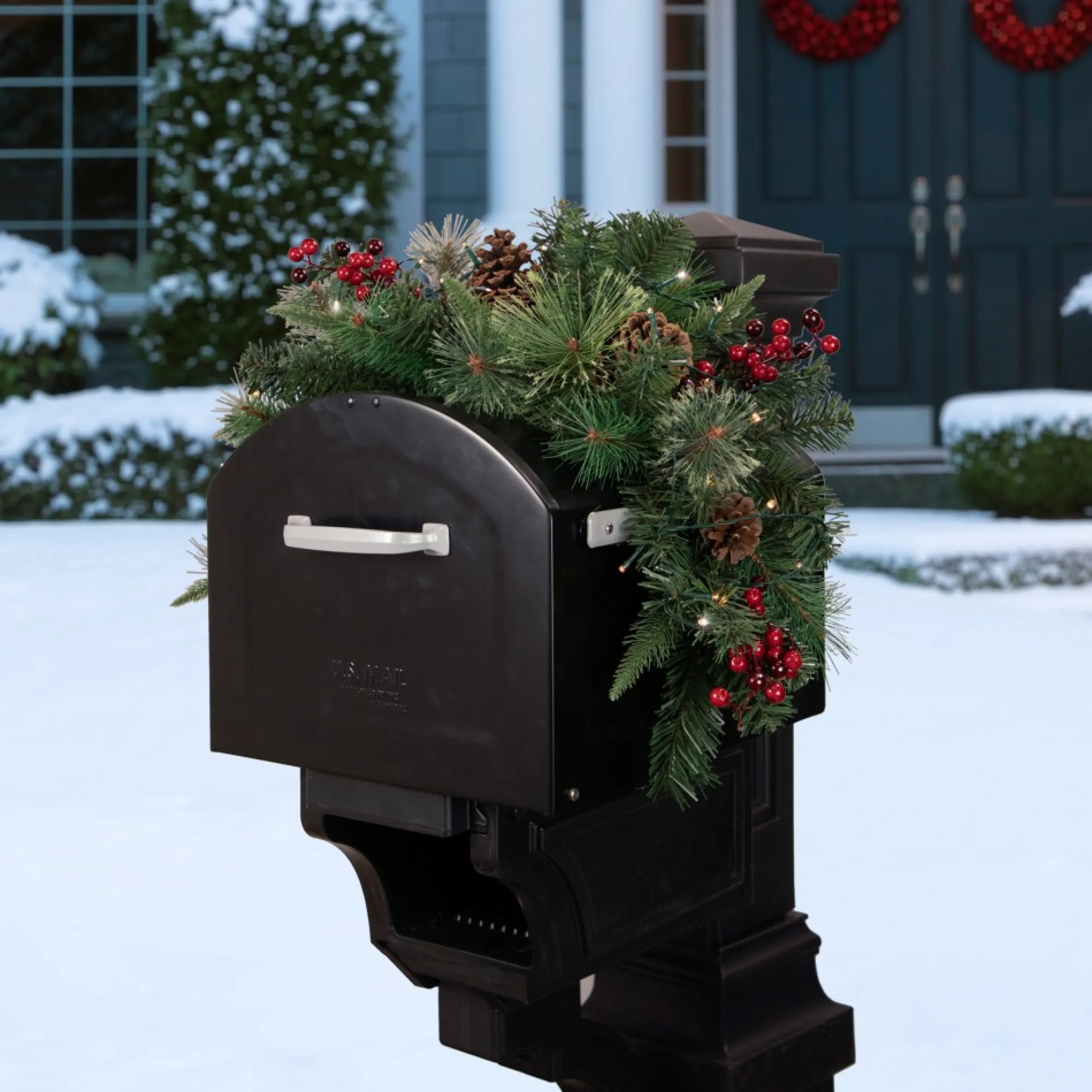 36" Pre-Lit Decorated Pine Cone And Berries Artificial Christmas Mailbox Swag
