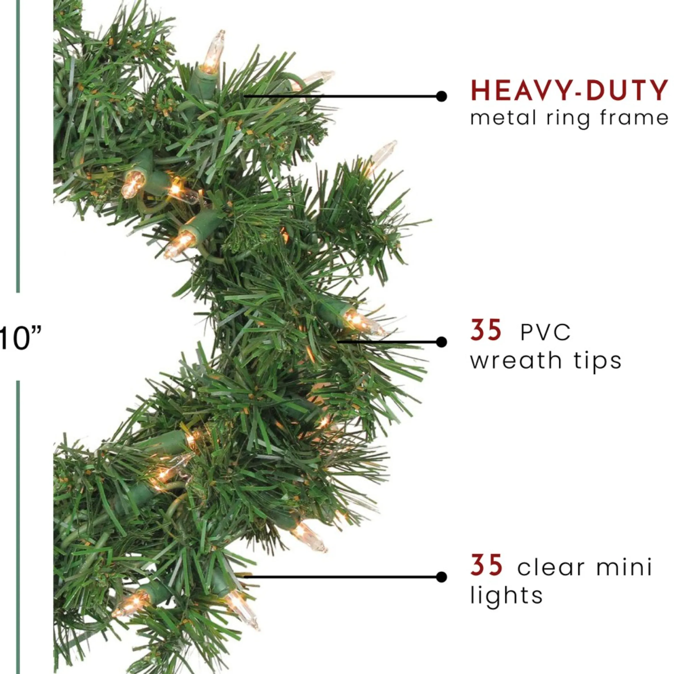 Pre-Lit Deluxe Windsor Pine Artificial Christmas Wreath - 10-Inch, Clear Lights