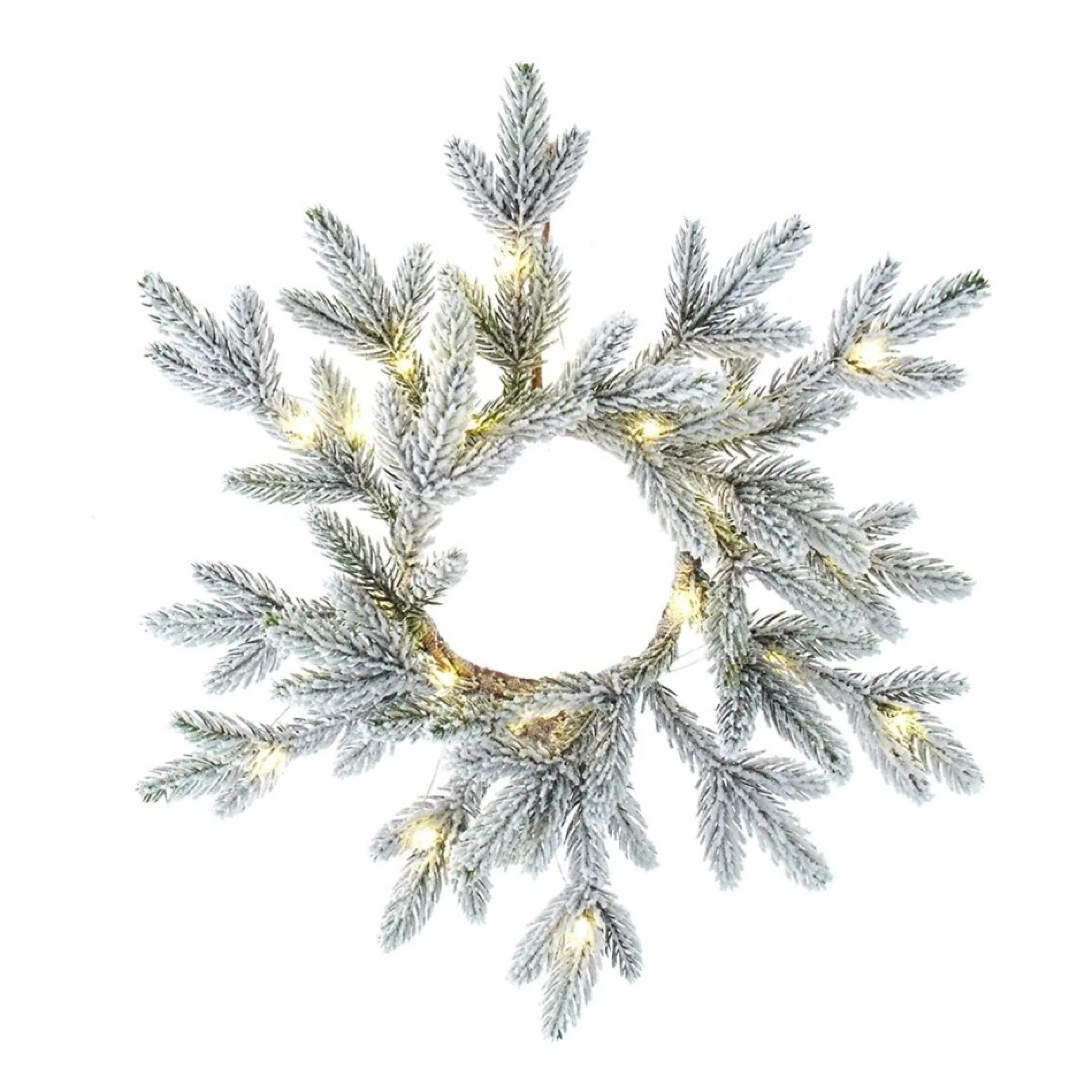Pre-Lit Flocked Pine Artificial Christmas Wreath, 18-Inch, Warm White Lights