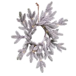 Pre-Lit Flocked Pine Artificial Christmas Wreath, 18-Inch, Warm White Lights