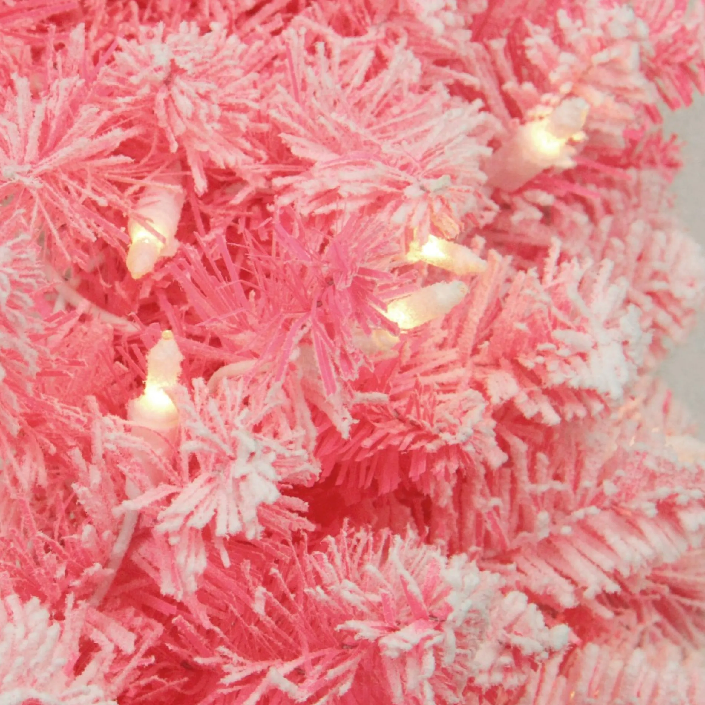 Pre-Lit Flocked Pink Artificial Christmas Wreath - 24-Inch, Clear Lights