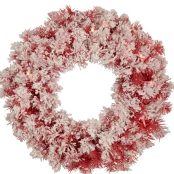 Pre-Lit Flocked Red Artificial Christmas Wreath, 24-Inch, Clear Lights
