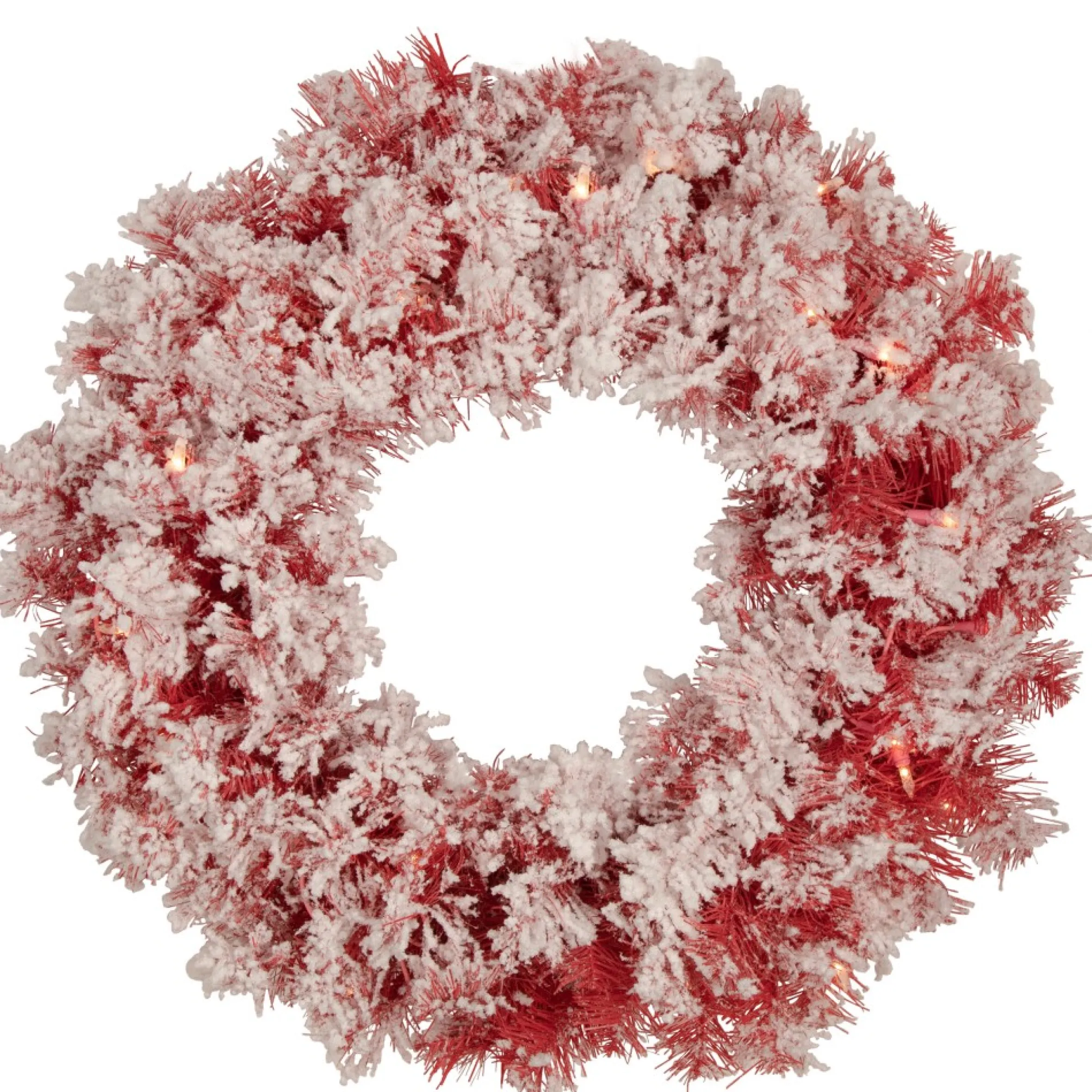 Pre-Lit Flocked Red Artificial Christmas Wreath, 24-Inch, Clear Lights