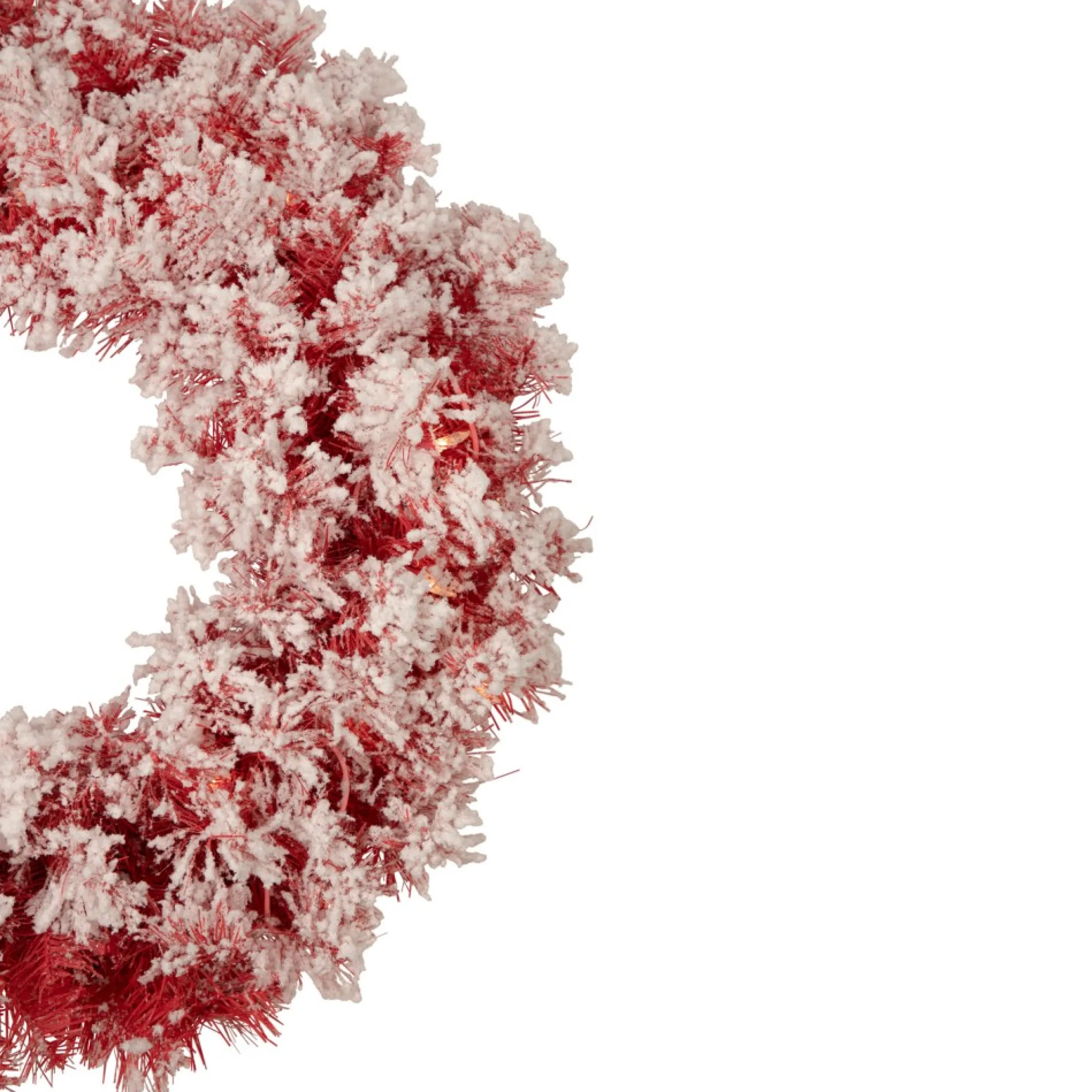 Pre-Lit Flocked Red Artificial Christmas Wreath, 24-Inch, Clear Lights