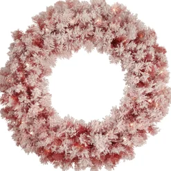 Pre-Lit Flocked Red Artificial Christmas Wreath, 36 Inch, Clear Lights