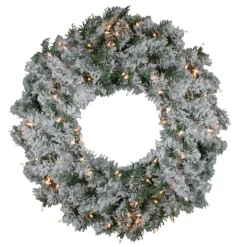 Pre-Lit Flocked Victoria Pine Artificial Christmas Wreath - 30-Inch, Clear Lights