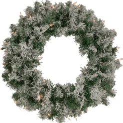 Pre-Lit Flocked Victoria Pine Artificial Christmas Wreath - 24-Inch, Clear Lights