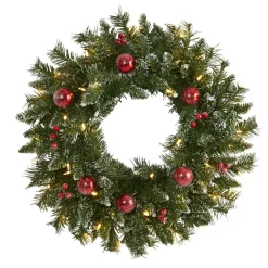 Pre-Lit Frosted Artificial Christmas Wreath, 24-Inch, Clear Led Lights