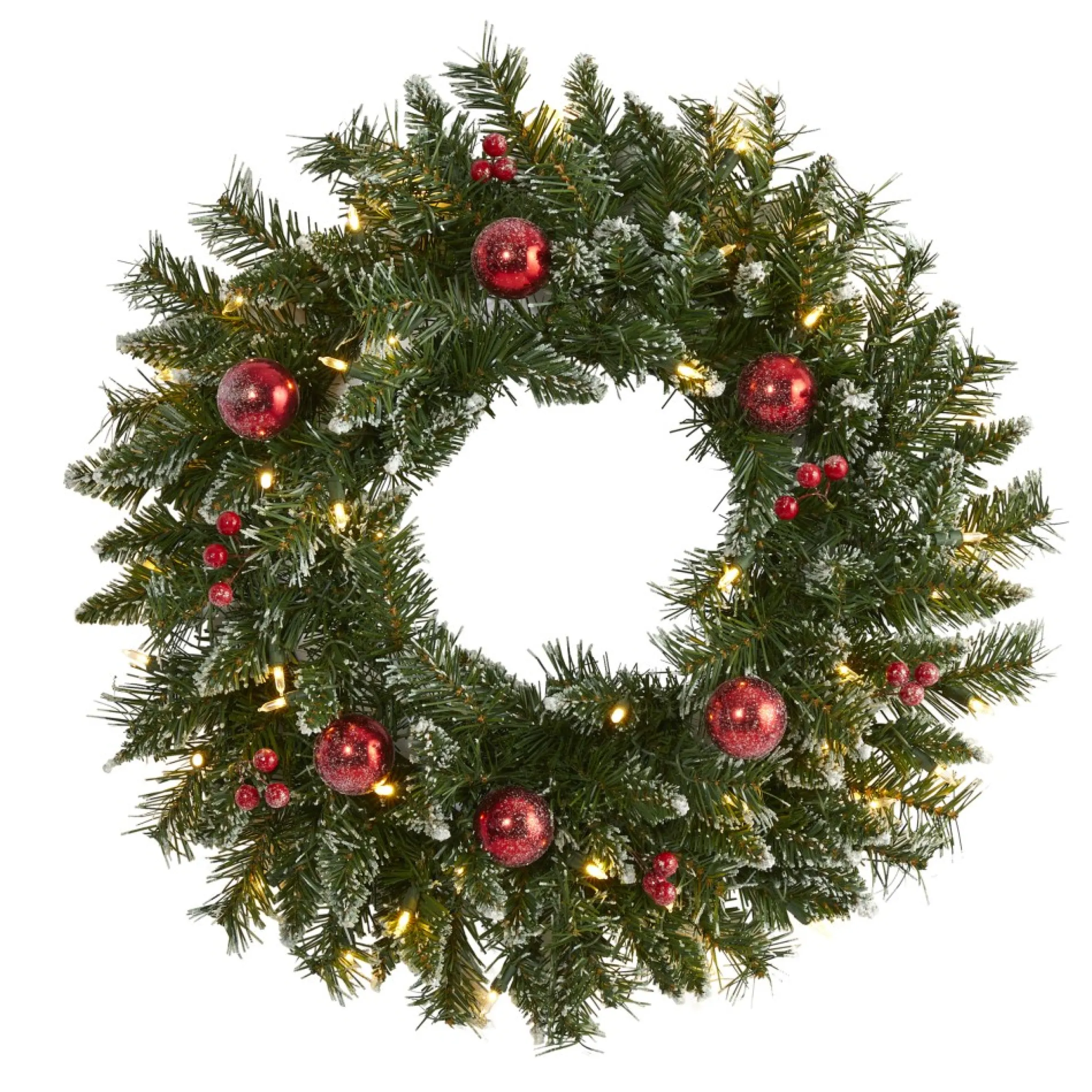 Pre-Lit Frosted Artificial Christmas Wreath, 24-Inch, Clear Led Lights