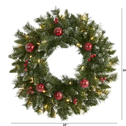 Pre-Lit Frosted Artificial Christmas Wreath, 24-Inch, Clear Led Lights