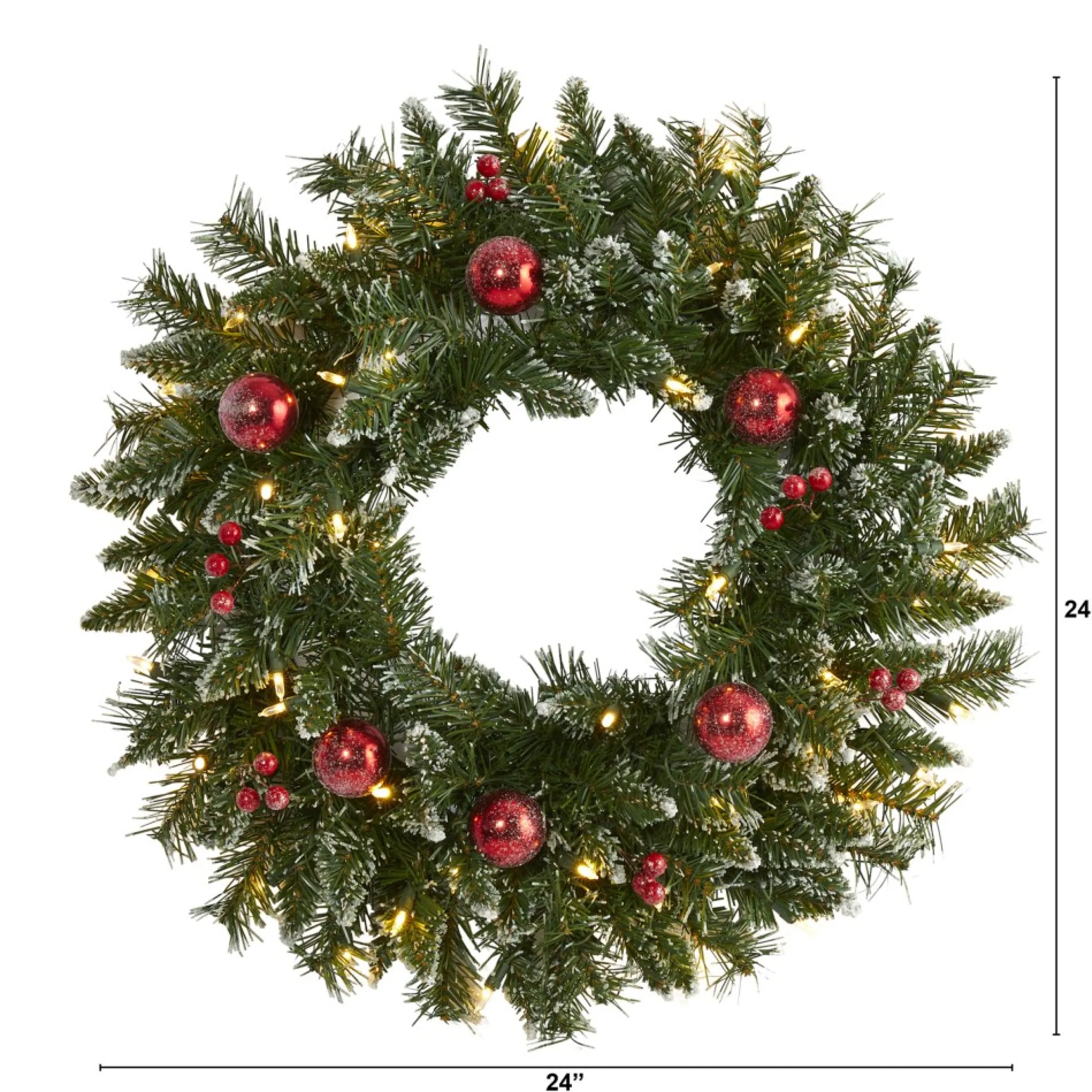 Pre-Lit Frosted Artificial Christmas Wreath, 24-Inch, Clear Led Lights