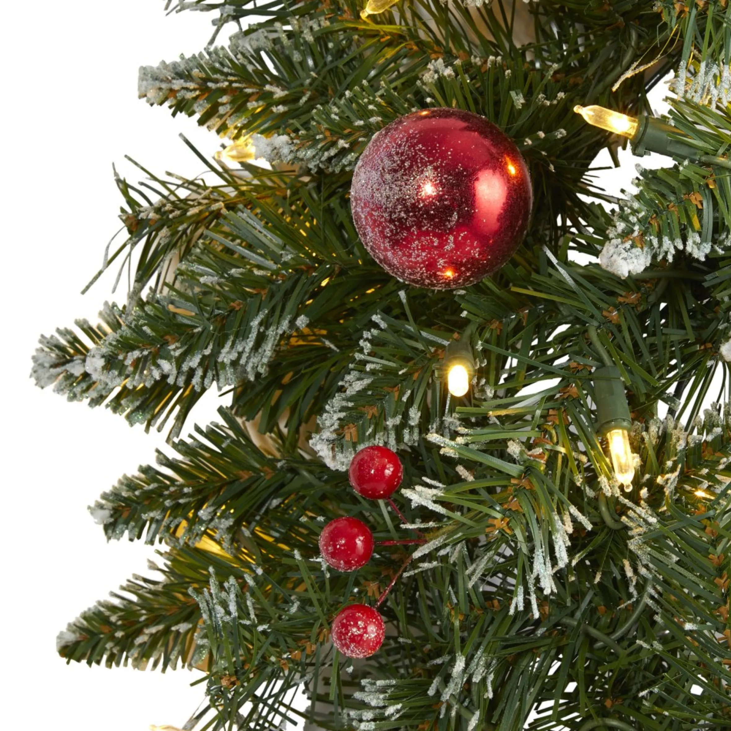 Pre-Lit Frosted Artificial Christmas Wreath, 24-Inch, Clear Led Lights