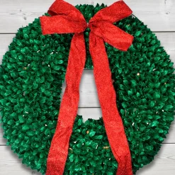 Pre-Lit Glittered Leaves Artificial Christmas Wreath - 28-Inch, Clear Lights