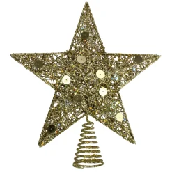 11.5" Pre-Lit Gold Glittered Star Christmas Tree Topper - Multi Color Lights