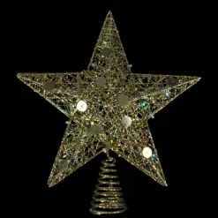 11.5" Pre-Lit Gold Glittered Star Christmas Tree Topper - Multi Color Lights