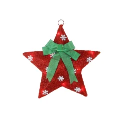 17" Pre-Lit Green And Red Hanging Christmas Star Window Decor With Bow