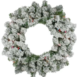 Pre-Lit Heavily Flocked Pine Artificial Christmas Wreath - 24-Inch, Multi-Color Lights