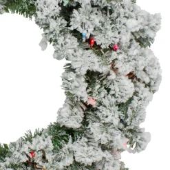 Pre-Lit Heavily Flocked Pine Artificial Christmas Wreath - 24-Inch, Multi-Color Lights