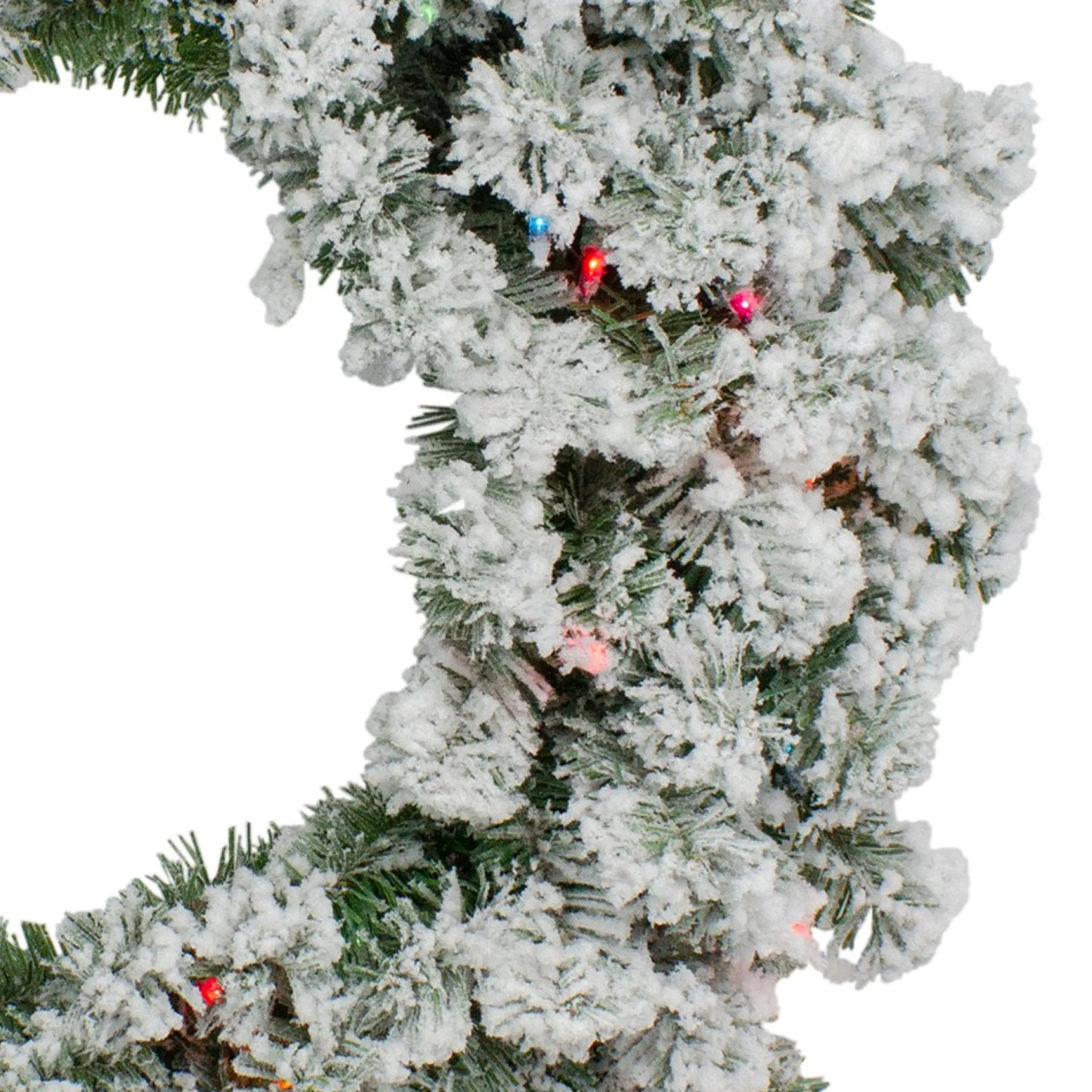 Pre-Lit Heavily Flocked Pine Artificial Christmas Wreath - 24-Inch, Multi-Color Lights