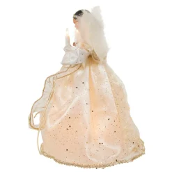 12" Pre-Lit Ivory And Gold African American Angel Christmas Tree Topper