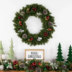 Pre-Lit Led Canadian Pine Artificial Christmas Wreath, 30-Inch, Multicolor Lights
