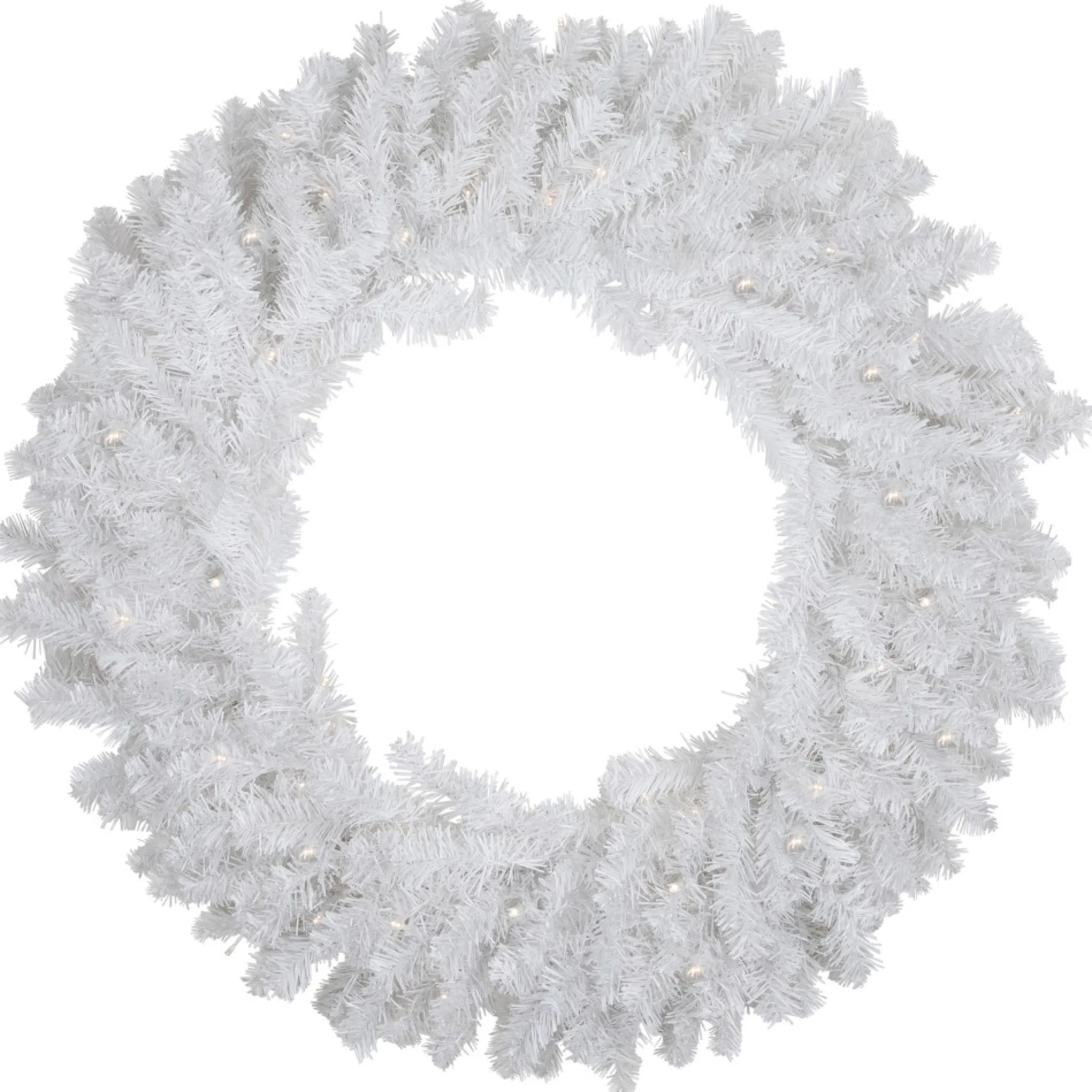 Pre-Lit Led White Canadian Pine Artificial Christmas Wreath, 30-Inch, Clear Lights