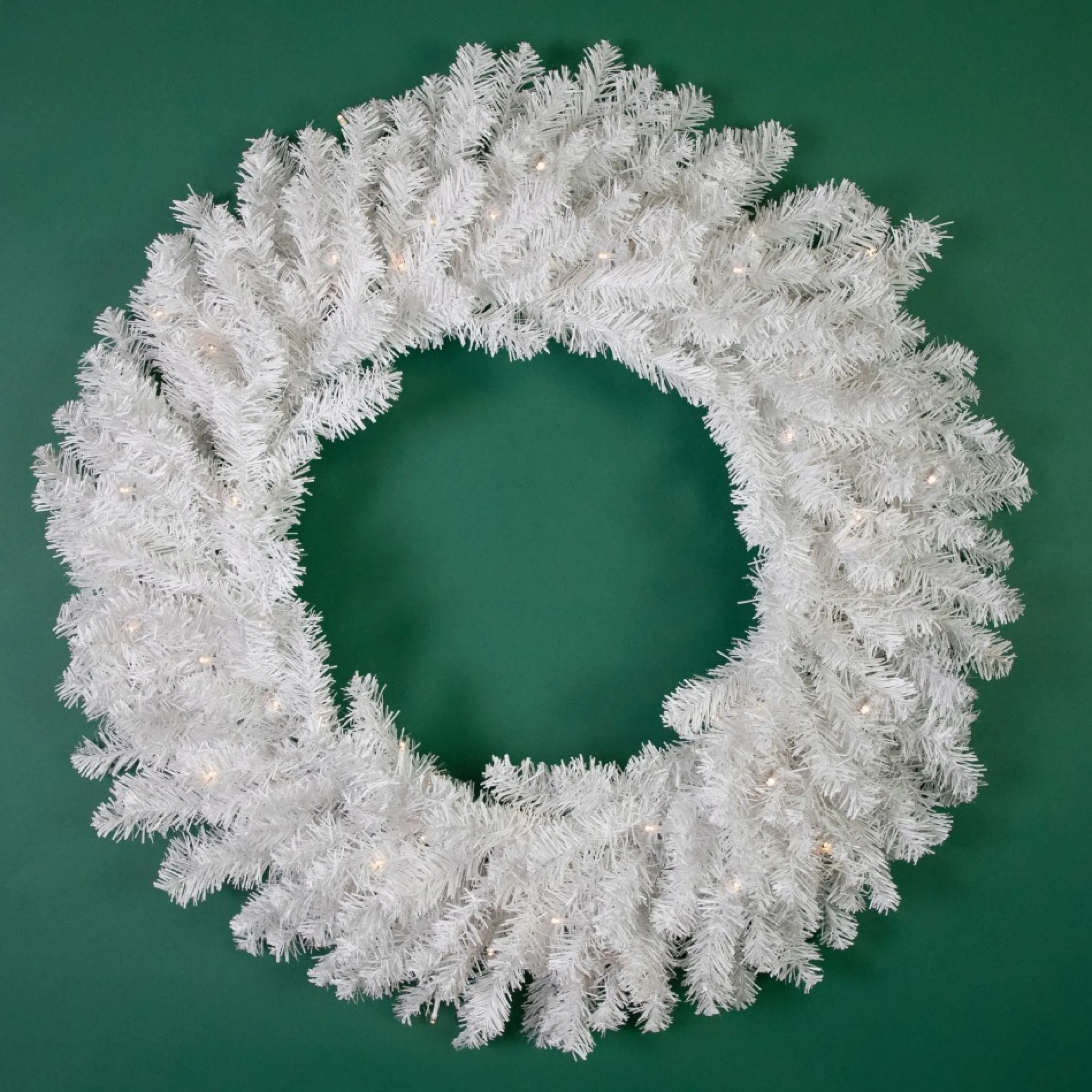 Pre-Lit Led White Canadian Pine Artificial Christmas Wreath, 30-Inch, Clear Lights