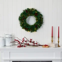 Pre-Lit Mixed Pine And Pinecone Artificial Christmas Wreath, 20-Inch, Clear Leds