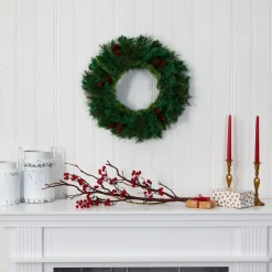 Pre-Lit Mixed Pine And Pinecone Artificial Christmas Wreath, 20-Inch, Clear Leds
