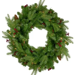 Pre-Lit Mixed Winter Berry Pine Artificial Christmas Wreath - 24-Inch, Clear Lights
