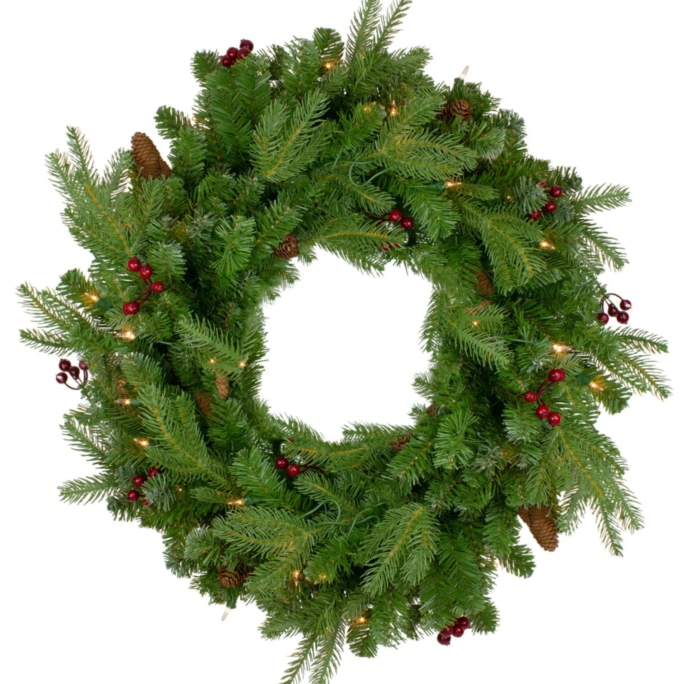Pre-Lit Mixed Winter Berry Pine Artificial Christmas Wreath - 24-Inch, Clear Lights