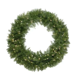 Pre-Lit Northern Pine Artificial Christmas Wreath, 24-Inch Warm White Led Lights