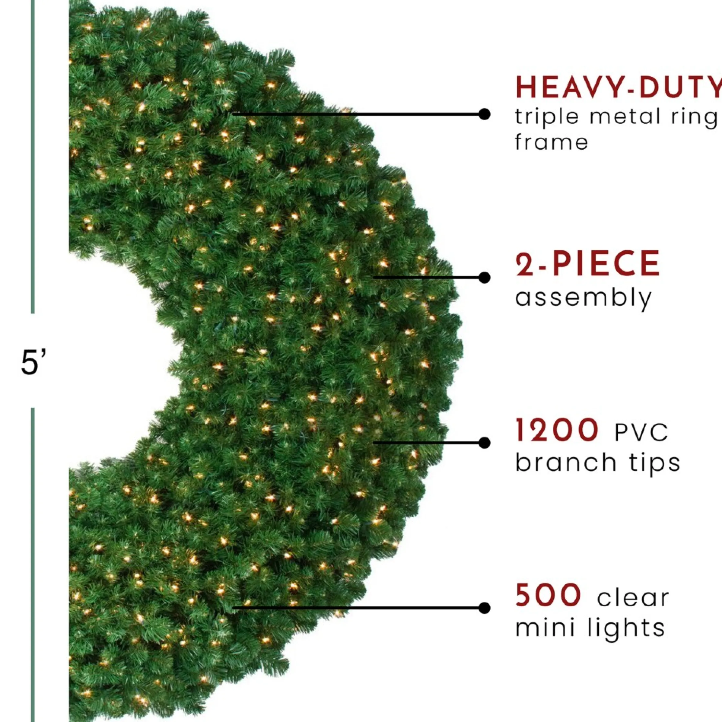 5' Pre-Lit Olympia Pine Commercial Artificial Christmas Wreath - Clear Lights